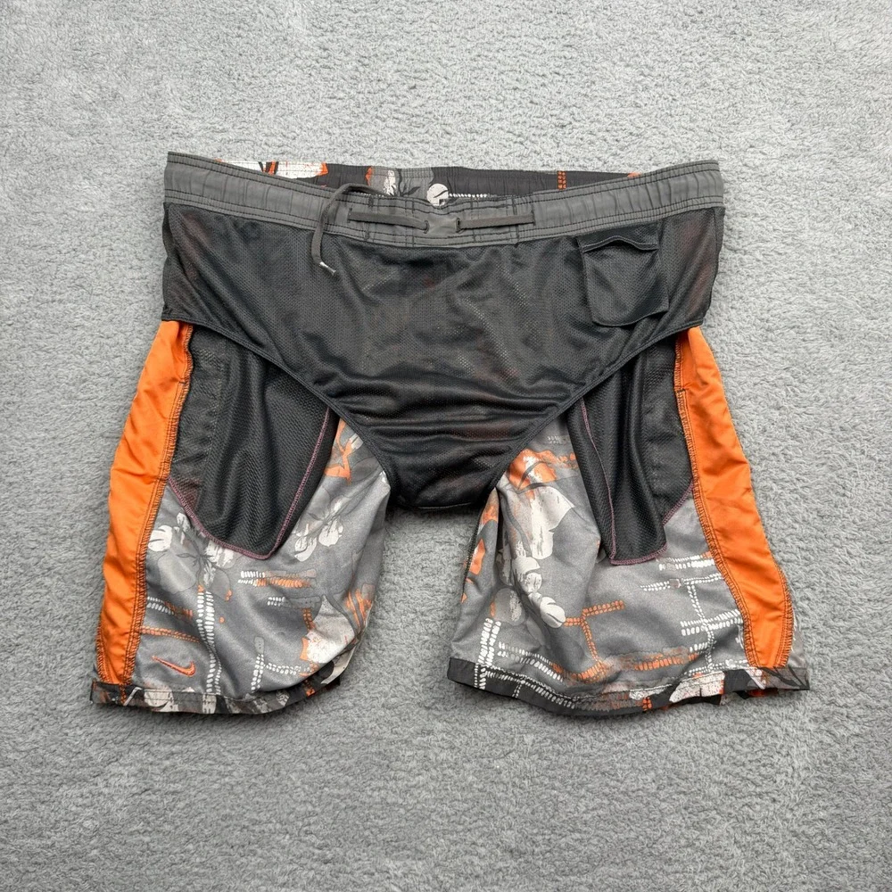 Nike Men's XL Black Orange Floral Board Shorts Swim Trunks Drawstring Pockets